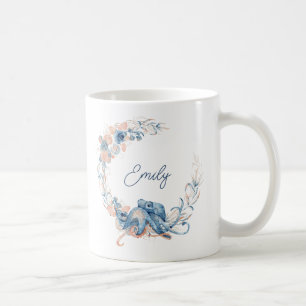 Elegant Blue Waterverf Floral Koffiemok