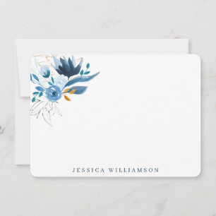 Elegant Blue Waterverf Floral Personal Stationery Notitiekaartje