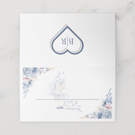 Elegant Blue Waterverf Floral Wedding (Buitenkant ongevouwen)