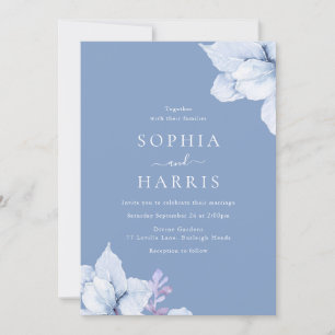 Elegant Blue Waterverf Floral Wedding Kaart