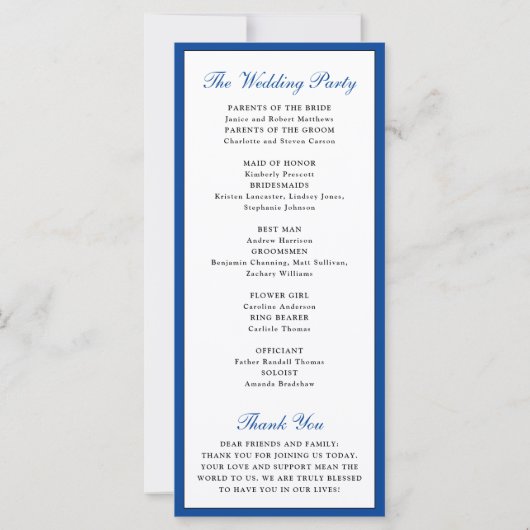 Elegant Blue Waterverf Floral Wedding Programme (Achterkant)