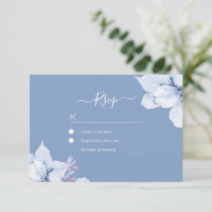 Elegant Blue Waterverf Floral Wedding RSVP Kaartje