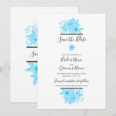 Elegant Blue Waterverf Floral Wedding Save The Date (Voorkant / Achterkant)
