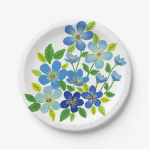 Elegant Blue Waterverf Flowers Papieren Bordje