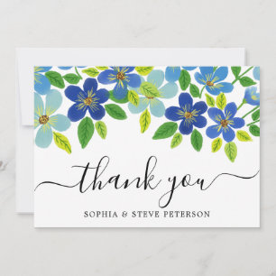 Elegant Blue Waterverf Flowers Wedding Bedankkaart