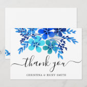 Elegant Blue Waterverf Flowers Wedding Bedankkaart (Voorkant / Achterkant)