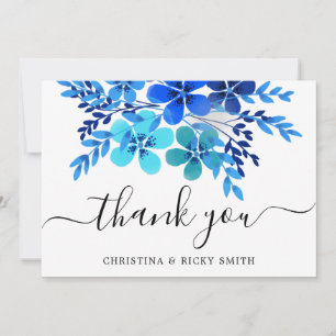 Elegant Blue Waterverf Flowers Wedding Bedankkaart