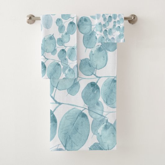 Elegant Blue Waterverf laat een Ditsy Pattern over Bad Handdoek (Insitu)