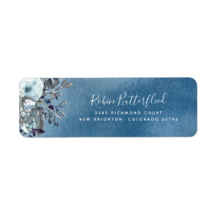 Elegant Blue Waterverf met Floral Return Address Etiket