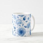 Elegant Blue Waterverf Rozen Classic Mok (Voorkant rechts)