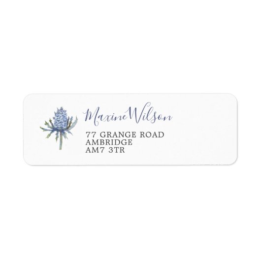 Elegant Blue Waterverf Thistle Etiket (Voorkant)