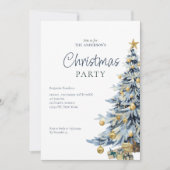 Elegant Blue Waterverf Tree kerstfeest Feestdagenkaart (Voorkant)