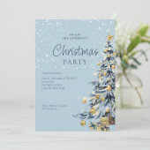 Elegant Blue Waterverf Tree kerstfeest Feestdagenkaart (Staand voorkant)