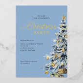 Elegant Blue Waterverf Tree kerstfeest Folie Uitnodiging (Voorkant)