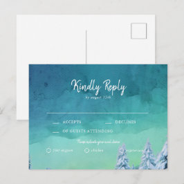 Elegant Blue Waterverf Winter Wedding RSVP Uitnodiging Briefkaart