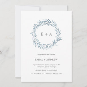 Elegant Blue Waterverf Wreath Wedding Invitation