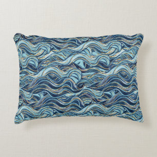Elegant Blue Wave patroon met gouden accenten Accent Kussen
