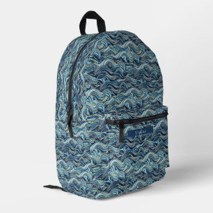 Elegant Blue Wave patroon met gouden accenten Bedrukte Rugzak