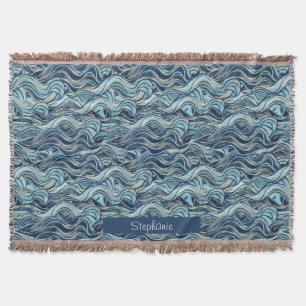 Elegant Blue Wave patroon met gouden accenten Deken