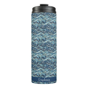 Elegant Blue Wave patroon met gouden accenten Thermosbeker