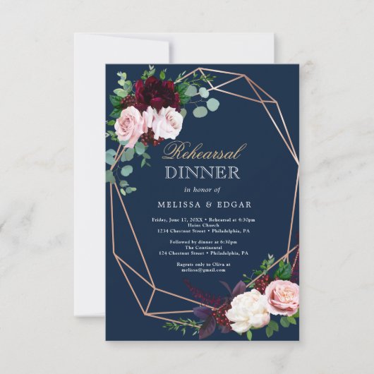 elegant blue wedding dinner invitation (Devant)
