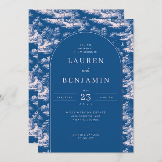 Elegant Blue Wedding Invitation (Devant / Derrière)
