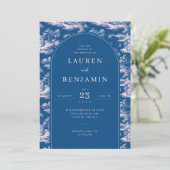 Elegant Blue Wedding Invitation Kaart (Staand voorkant)