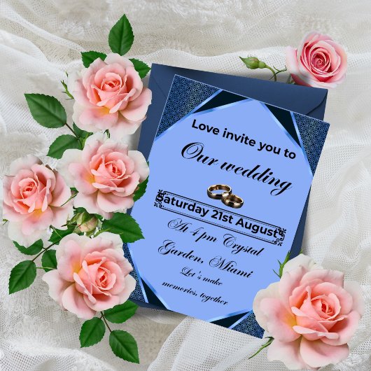 Elegant Blue Wedding Invitation Kaart