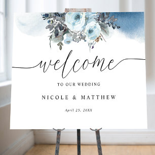 Elegant Blue Wedding Welcome Sign Poster