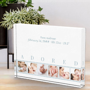 Elegant Blue White ADORED Baby Birth Stats and 6 Fotoblokken