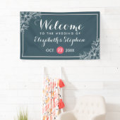 Elegant Blue White Botanical Floral Wedding Banner (Insitu)