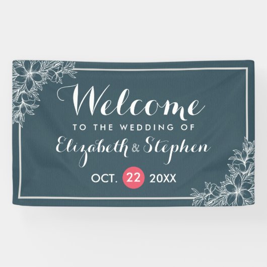 Elegant Blue White Botanical Floral Wedding Banner (Horizontaal)