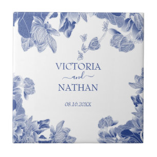 Elegant Blue White Chinoiserie Chic Floral Wedding Tegeltje