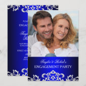 Elegant Blue & White Damask Engagement Party Kaart (Voorkant / Achterkant)
