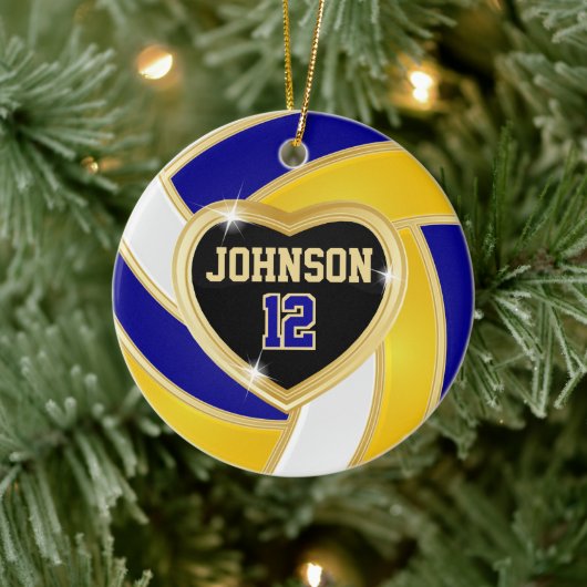 Elegant Blue, White en Gold 🏐 Volleyball Keramisch Ornament (Boom)