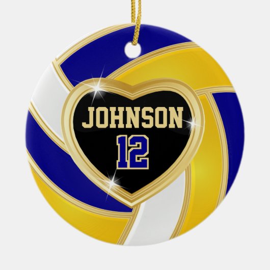 Elegant Blue, White en Gold 🏐 Volleyball Keramisch Ornament (Voorkant)