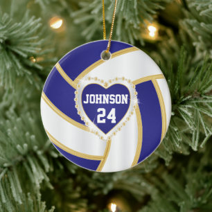Elegant Blue, White en Gold Volleyball Keramisch Ornament
