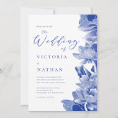 Elegant Blue & White Floral Chinoiserie Wedding Kaart (Voorkant)