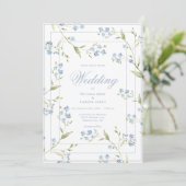 Elegant Blue & White Floral Wedding Invitation (Debout devant)