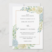 Elegant Blue White Floral Wedding Kaart (Voorkant)