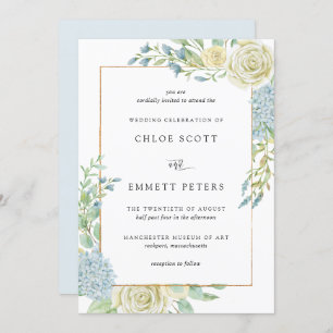 Elegant Blue White Floral Wedding Kaart