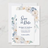 Elegant Blue White Floral Wedding Save The Date (Voorkant)