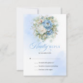 Elegant Blue White Gold Peony Floral Wedding RSVP  Kaartje (Voorkant)