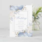 Elegant Blue & White Hydrangeas Wedding Invitation (Debout devant)