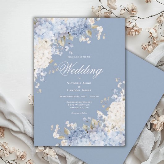 Elegant Blue White Hydrangeas Wedding Invitation