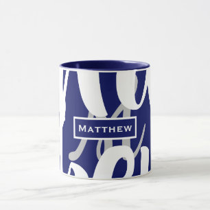 Elegant Blue & White Monogram Coffee Mok