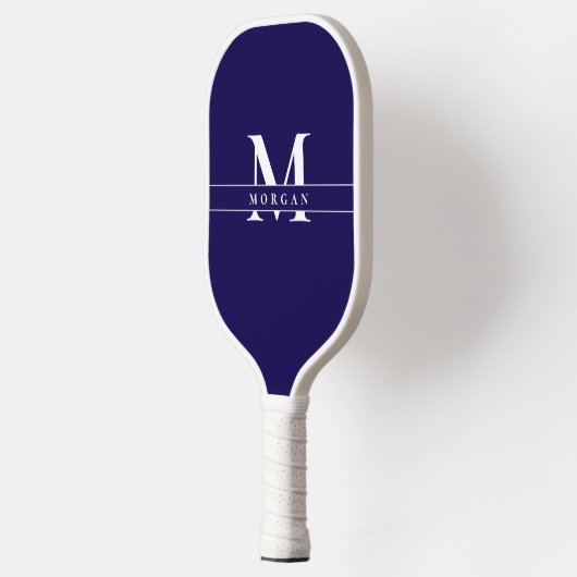 Elegant Blue White Monogram Name personalized Pickleball Paddle (Links)
