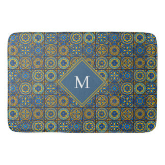 Elegant blue& white Moroccan custom monogram Badmat