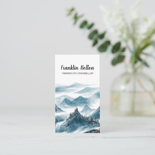 Elegant Blue & White Mountains Uitzicht Appointmen Visitekaartje (Staand voorkant)