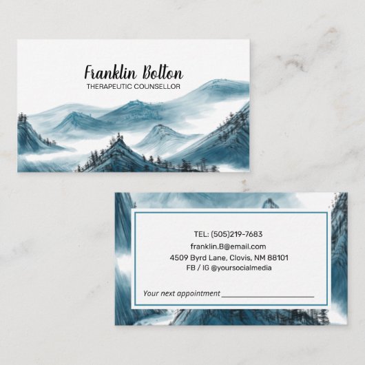 Elegant Blue & White Mountains Uitzicht Visitekaartje (Voorkant / Achterkant)